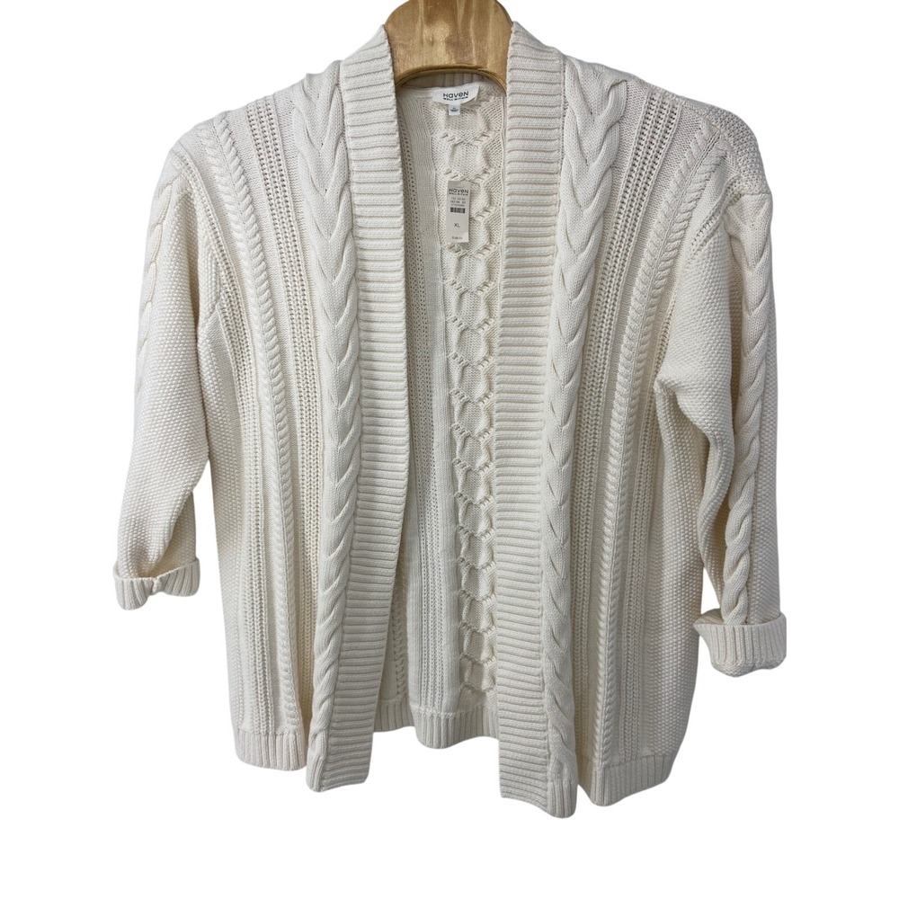 Haven Well Within Cardigan Women XL White Cable Knit Coastal Sweater Minimalist